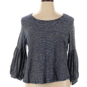 Falls Creek Blue Striped Bell Sleeve Top Women’s Large Scoop Neck Blouse